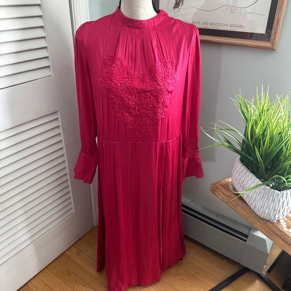 Free People Dress Medium Pink New Day Embroidered Tunic Dress Boho Festival Chic